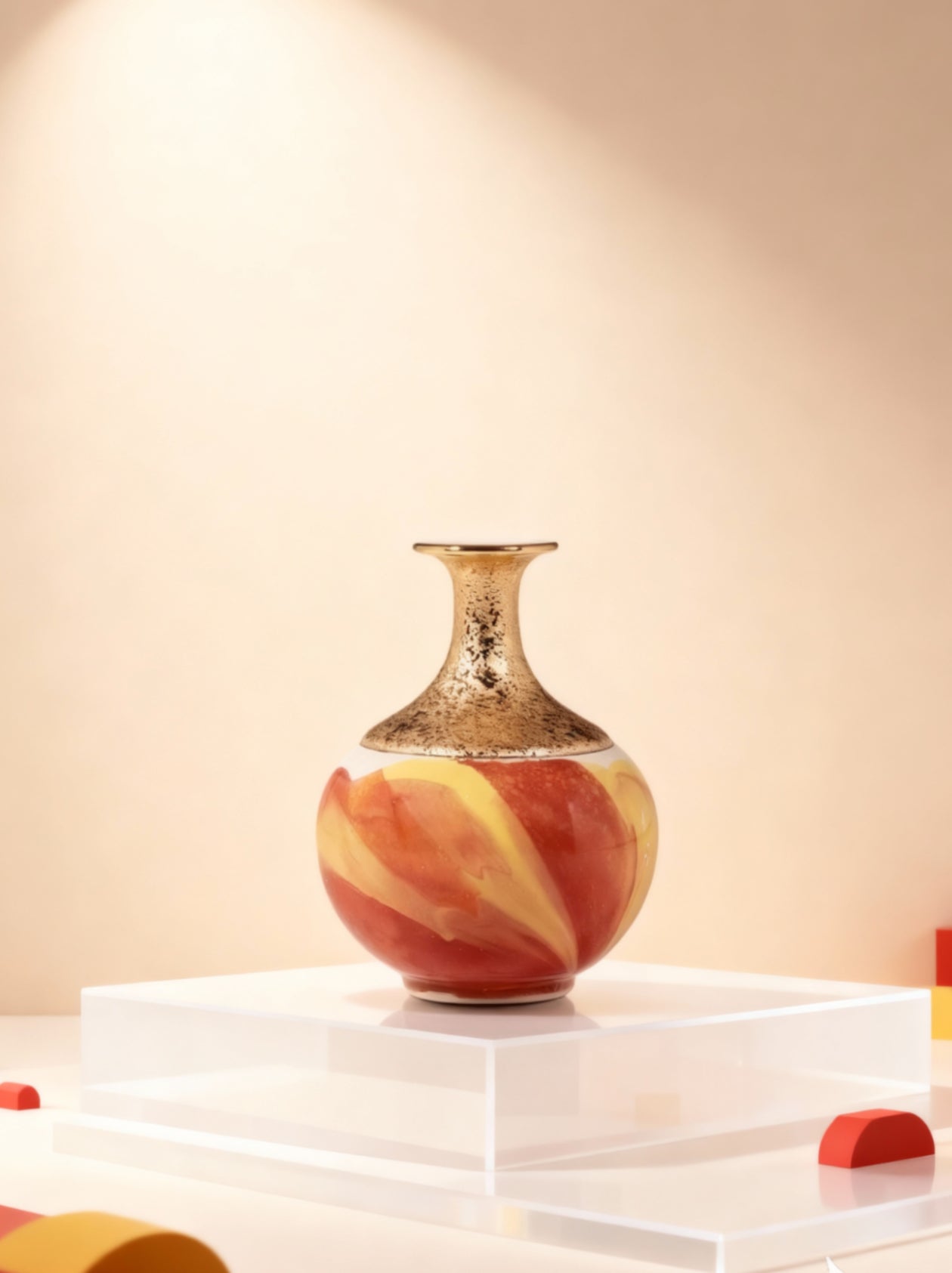 Mavolux handcrafted porcelain vase featuring a subtle light ink-splash design with German 24K gold accents. Elegant 6-inch ceramic centerpiece made in Yingge Taiwan, perfect for refined home decor.